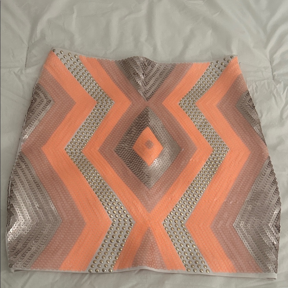 Stylish Orange and Gray Women's Sequin and Stone Skirt